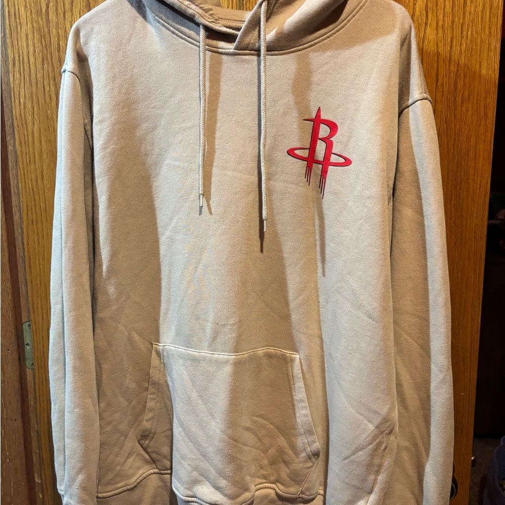 Beige Hoodie with Red Logo
